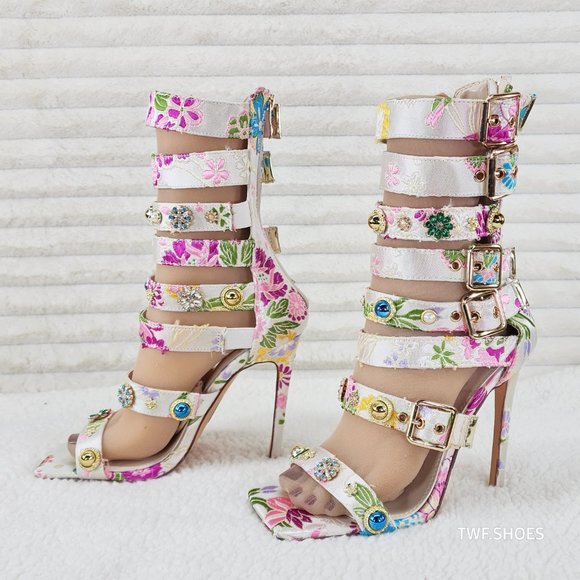 Floral Strappy Heels - Picture 1 of 14